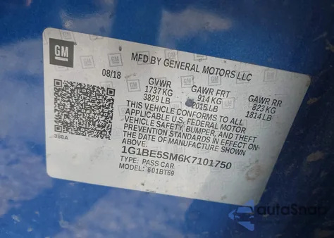 2019 Chevrolet Cruze Lt z USA, uszkodzony, nr VIN 1G1BE5SM6K7101750